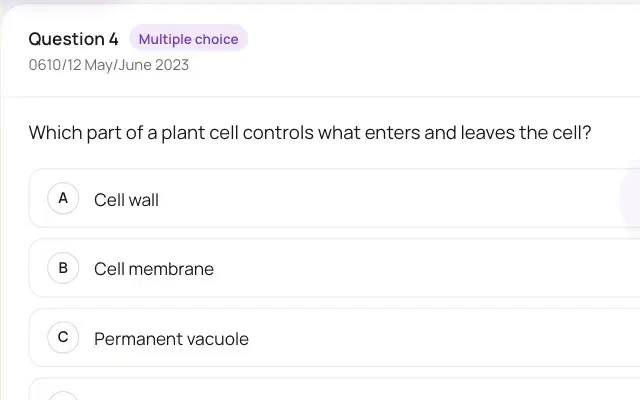 A past-paper question in Klaro with its source line: 0610/12 May/June 2023